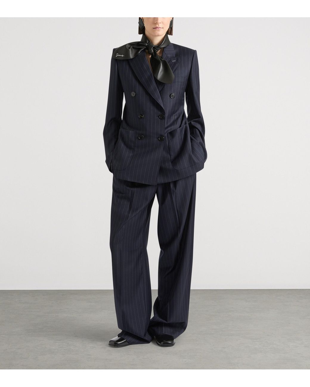 Givenchy Blue Wool Stripe Wide-Leg Trousers