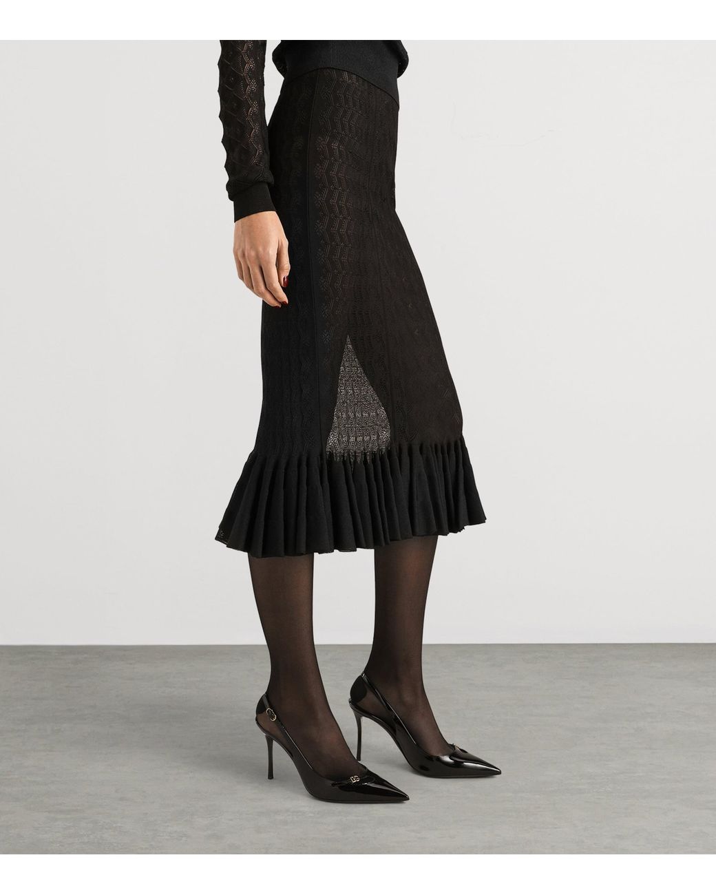 Dolce & Gabbana Black Pointelle-Knit Midi Skirt