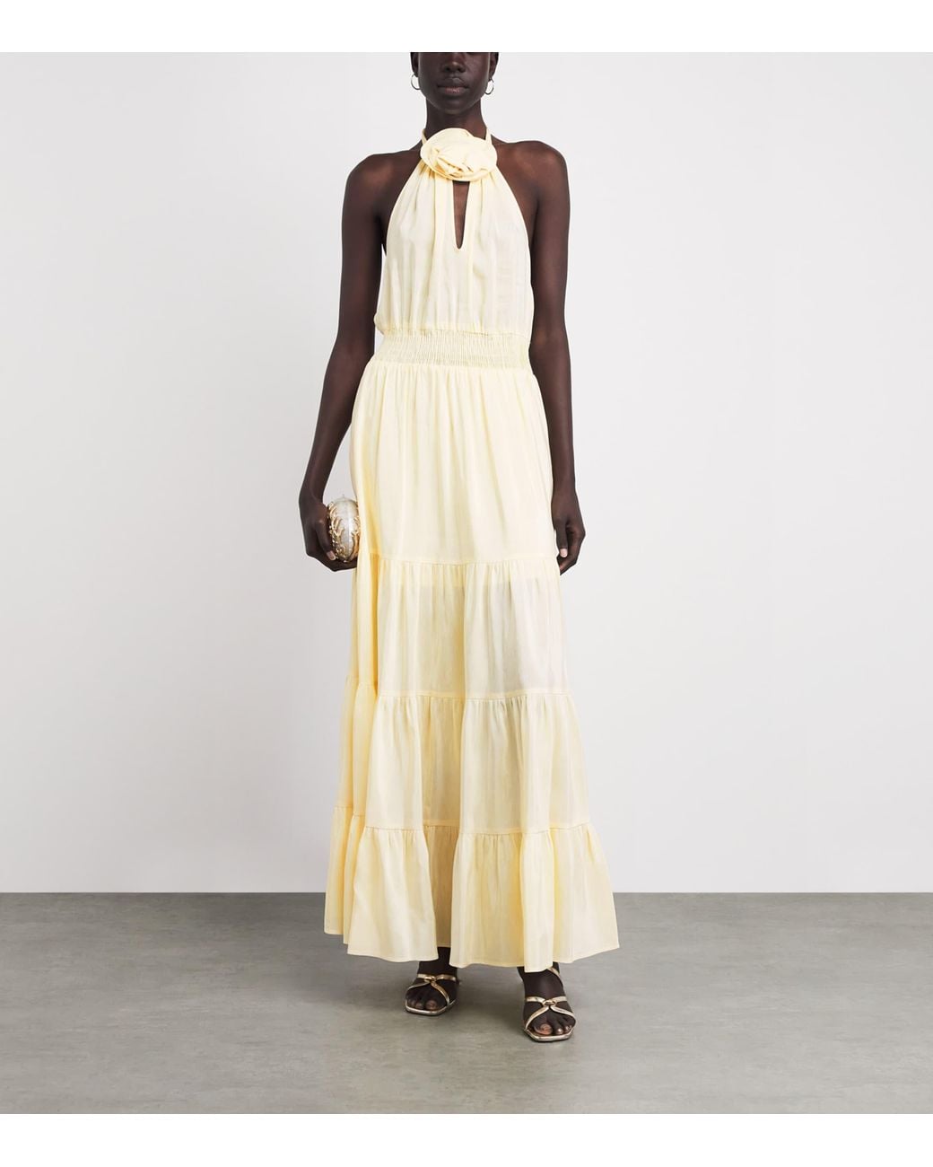 Sandro White Linen-Blend Tiered Maxi Dress