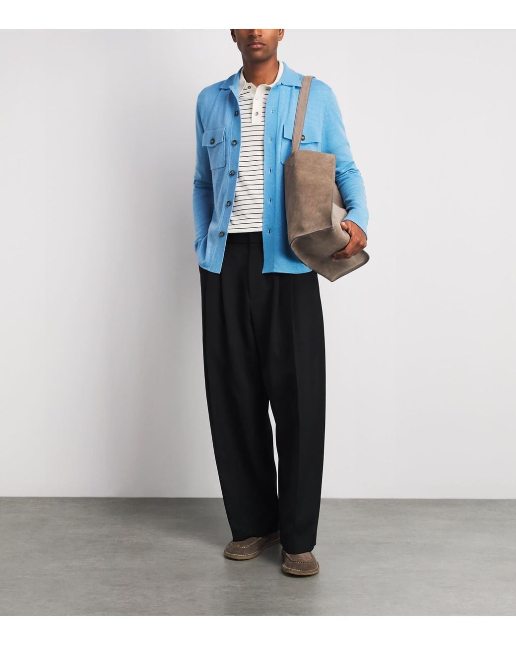 Allude Blue Virgin Wool-Cashmere Overshirt for men
