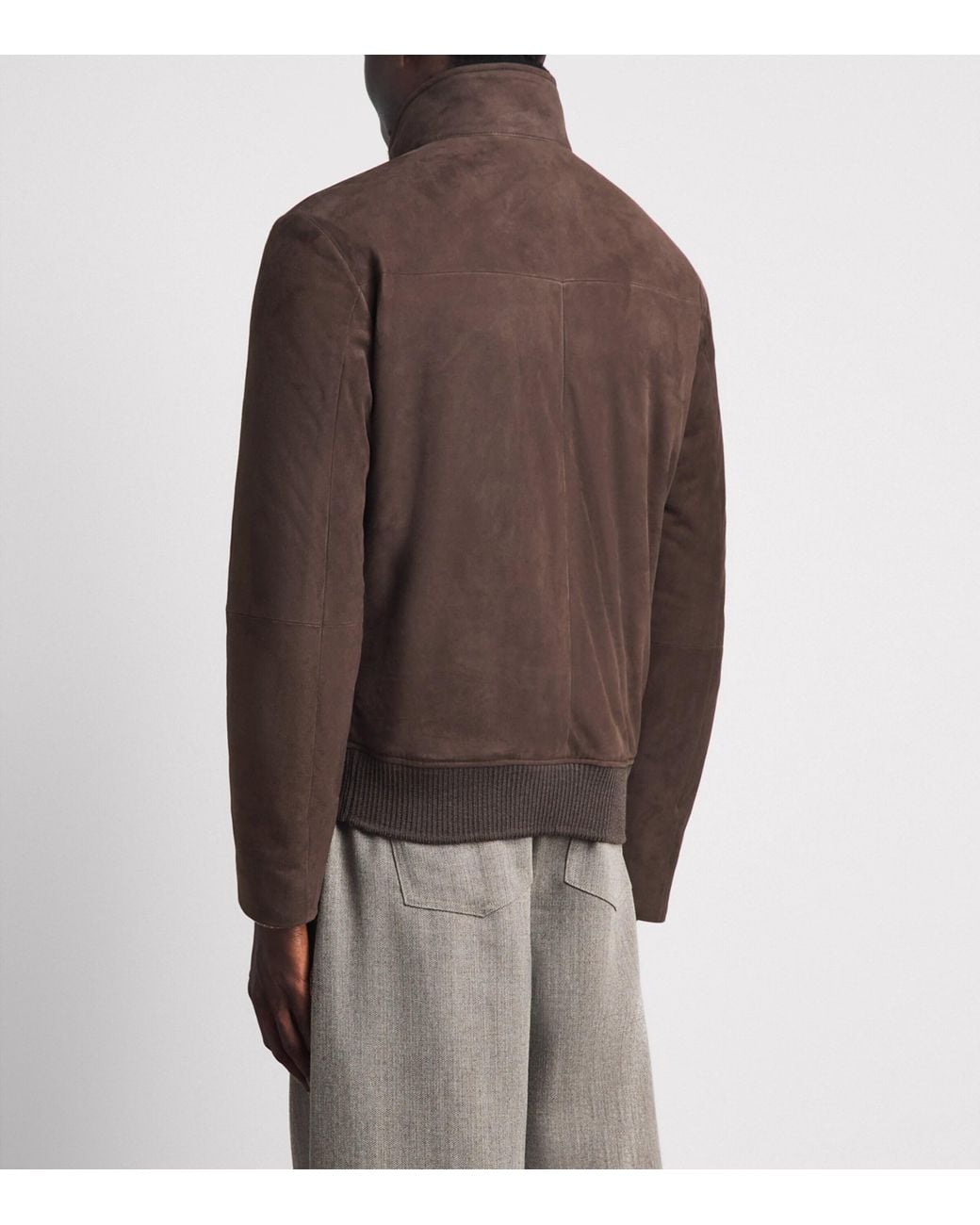 Corneliani Brown Suede-Shearling Funnel-Neck Jacket for men