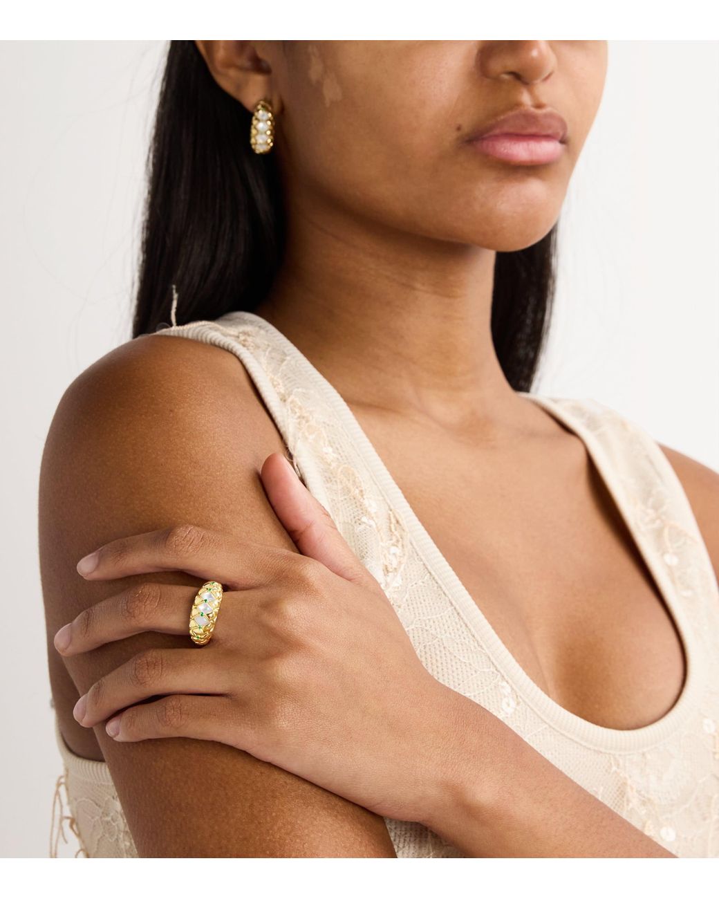 L'Atelier Nawbar Metallic Diamond And Emerald Bond Street Curve Ring