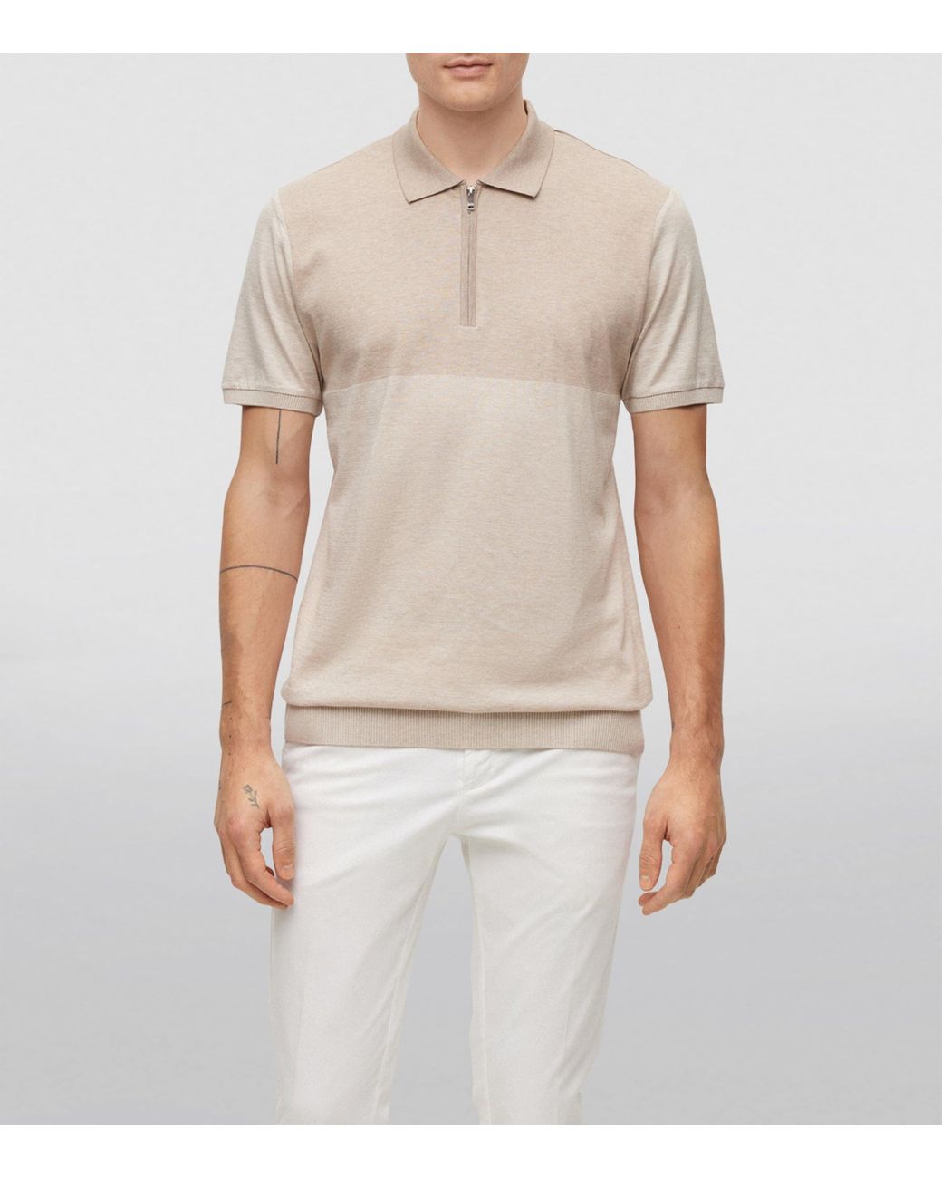 Boss White Cotton-Silk Polo Shirt for men