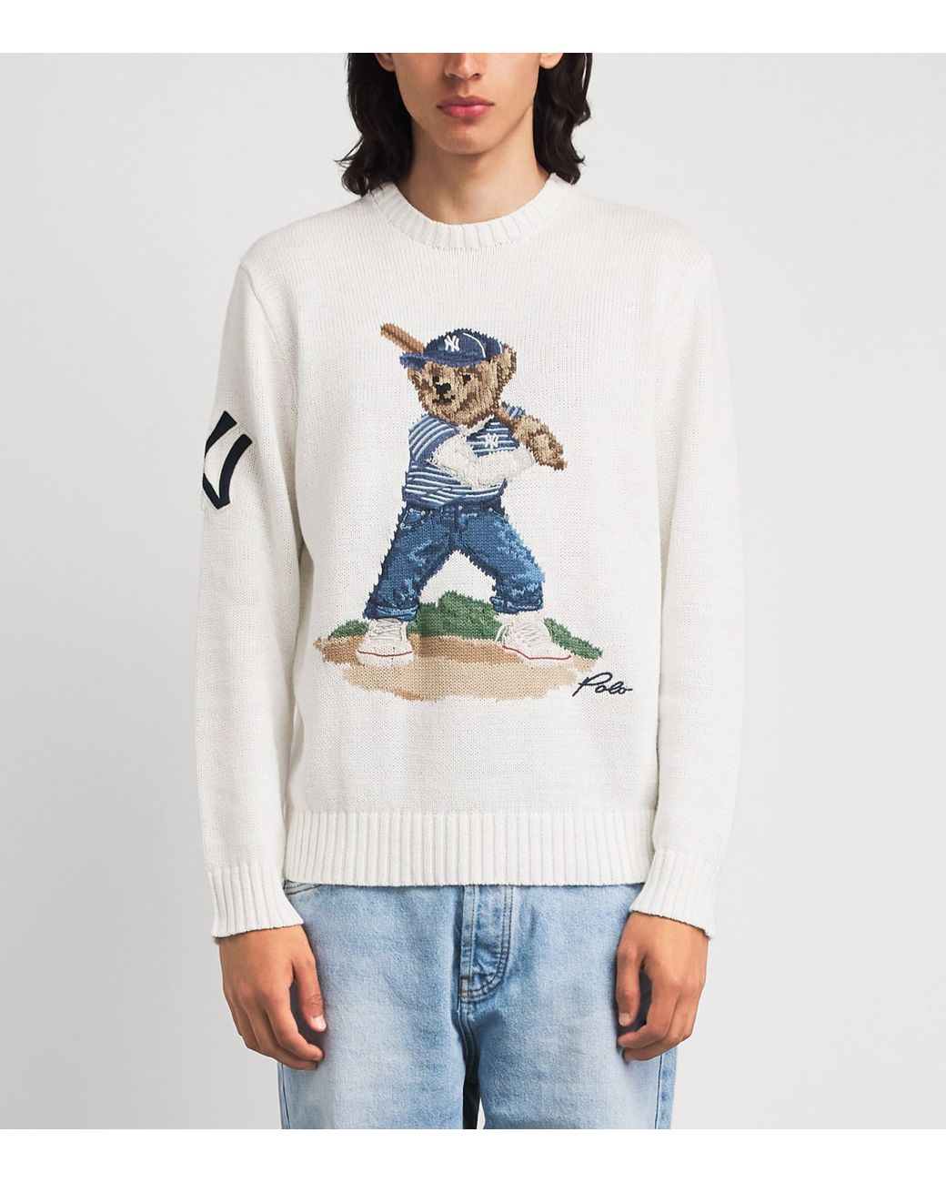 Polo Ralph Lauren White Linen-Cotton Polo Bear Sweater for men