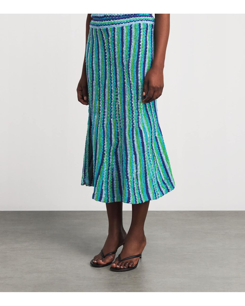 Tory Burch Blue Knitted Stripe Midi Skirt