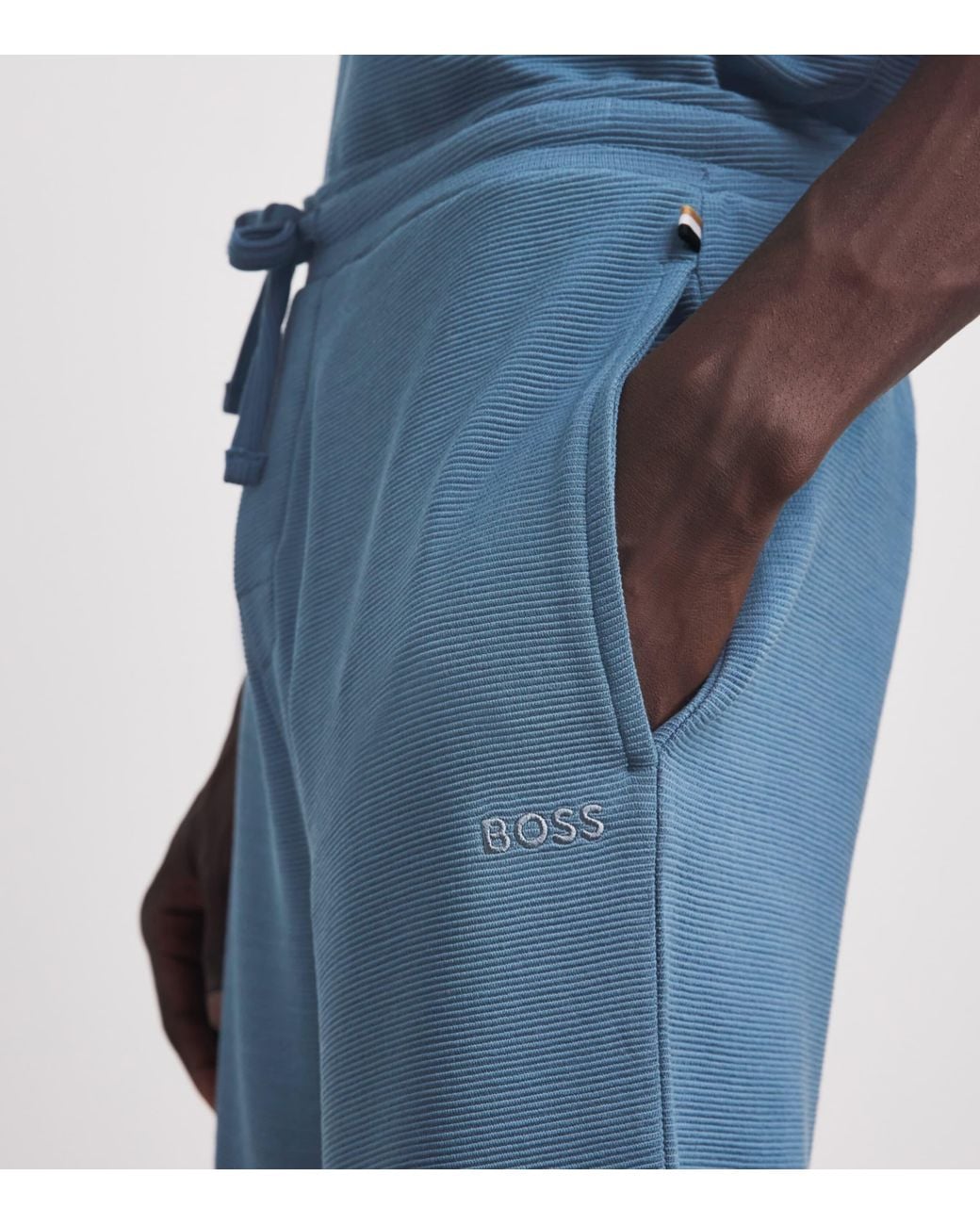 Boss Blue Rib-Knit Logo Shorts for men