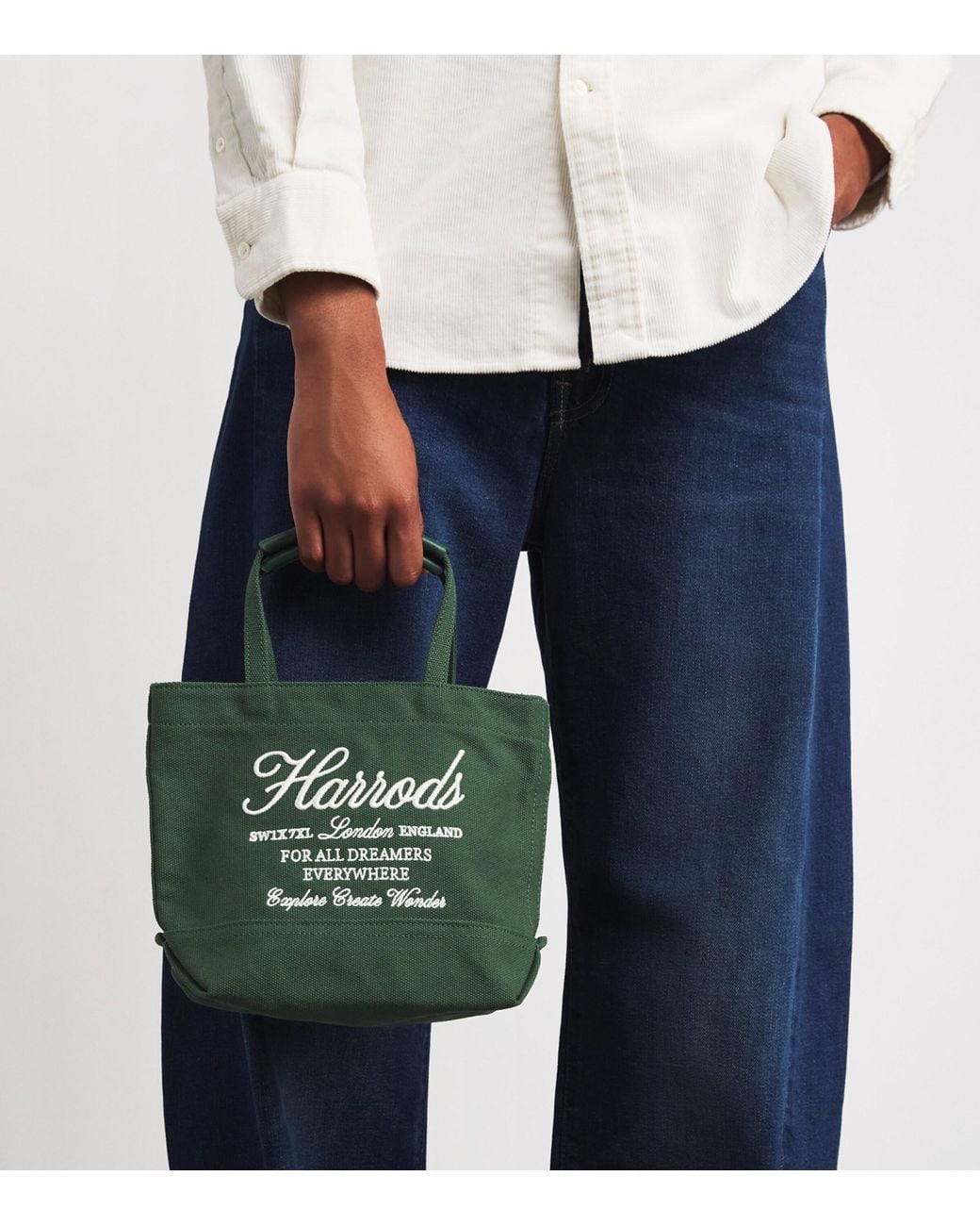 Harrods Green Small Embroidered Logo Tote Bag