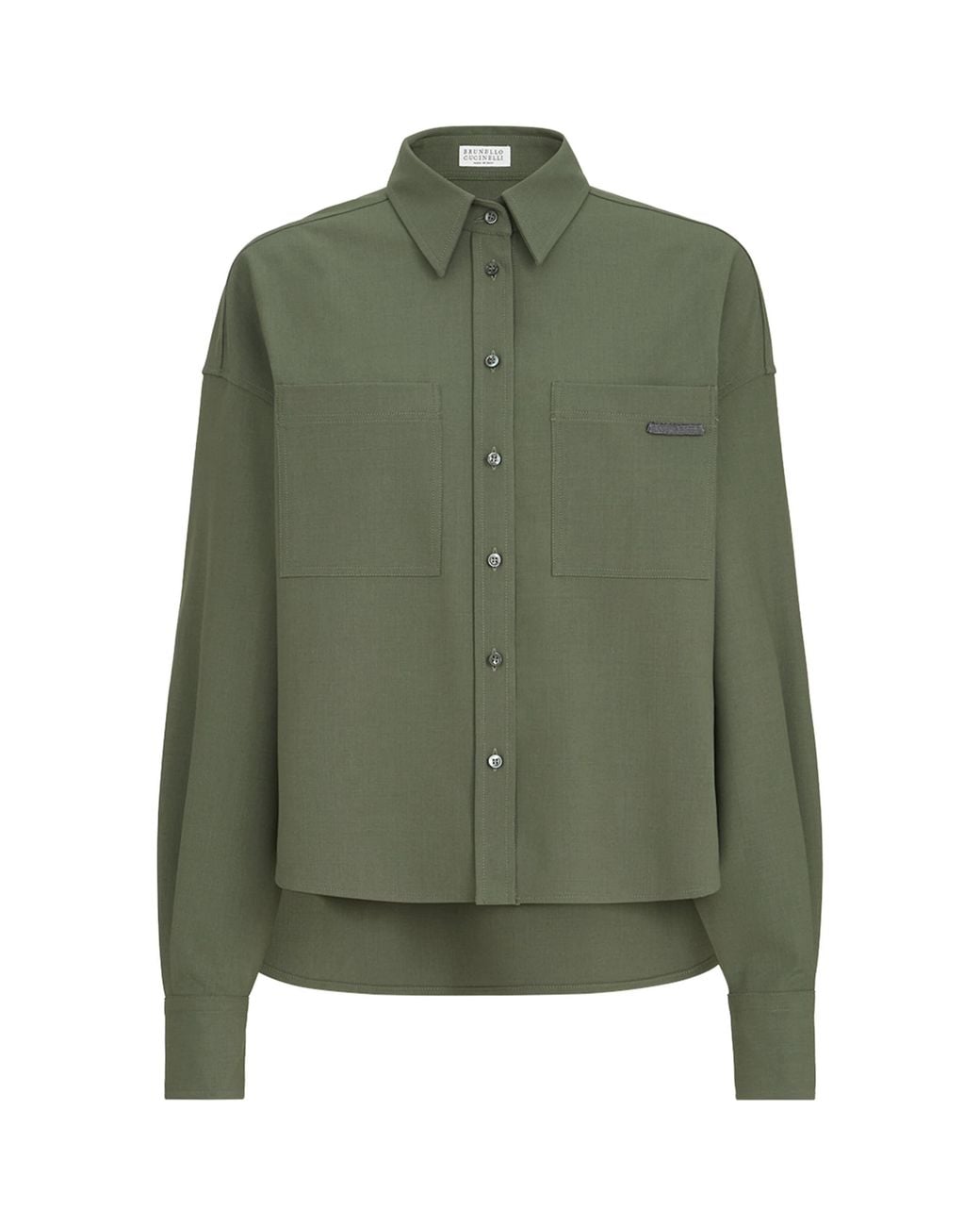 Brunello Cucinelli Green Virgin Wool-Blend Monili-Tab Shirt