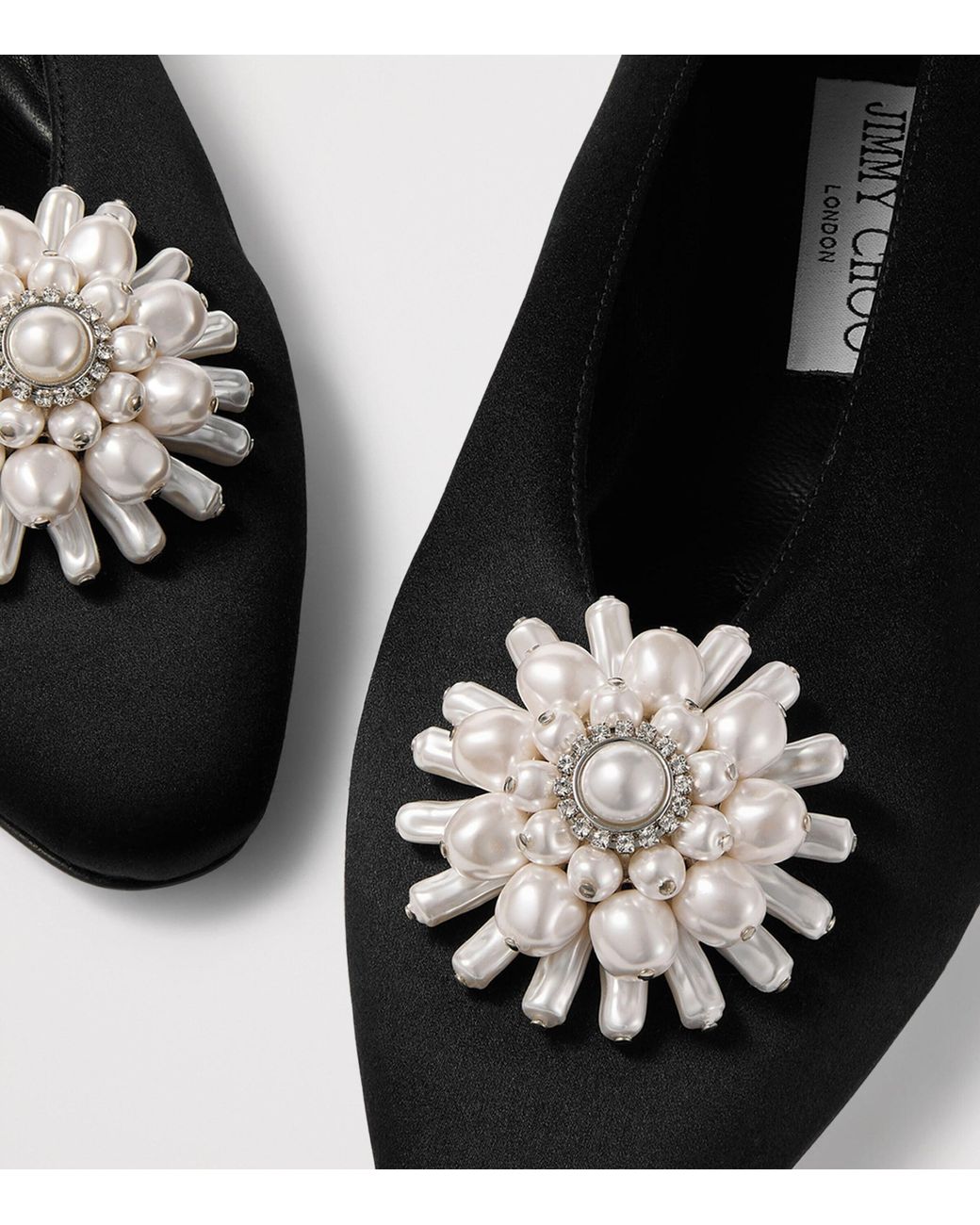 Jimmy Choo Black Ines Satin Pearl-Embellished Flats
