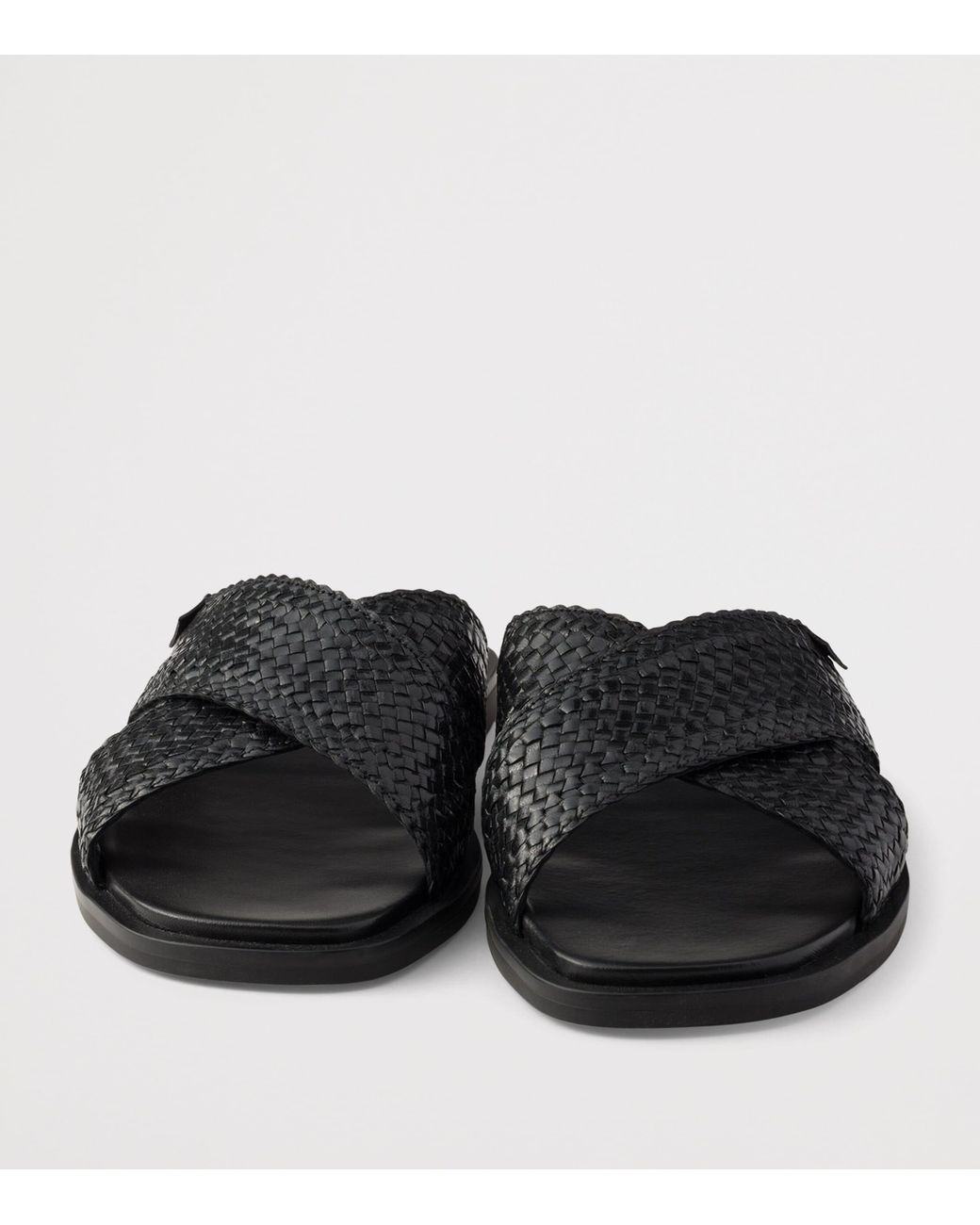 Prada Black Leather Woven Crisscross Sandals for men