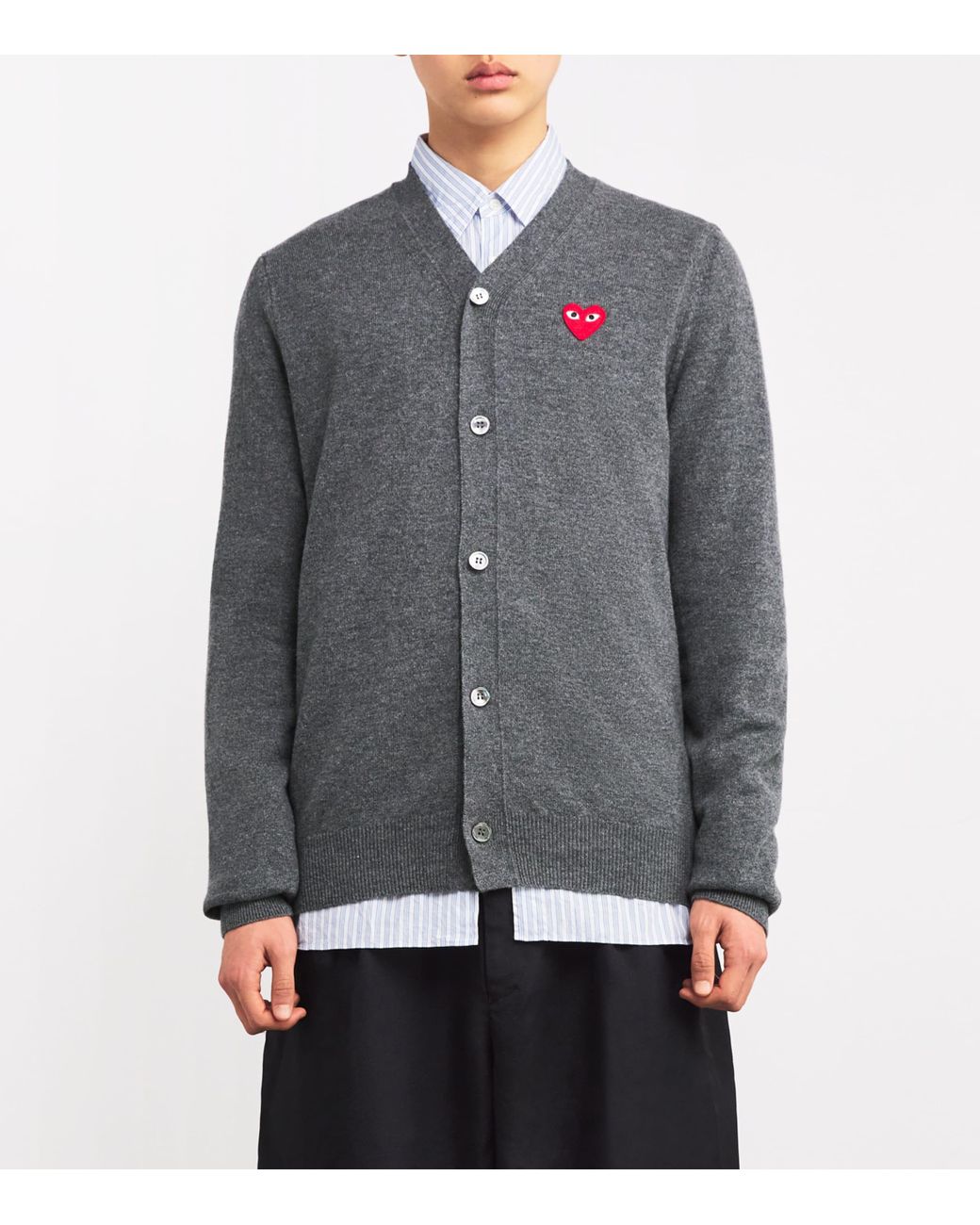 COMME DES GARÇONS PLAY Gray Wool Heart Cardigan for men