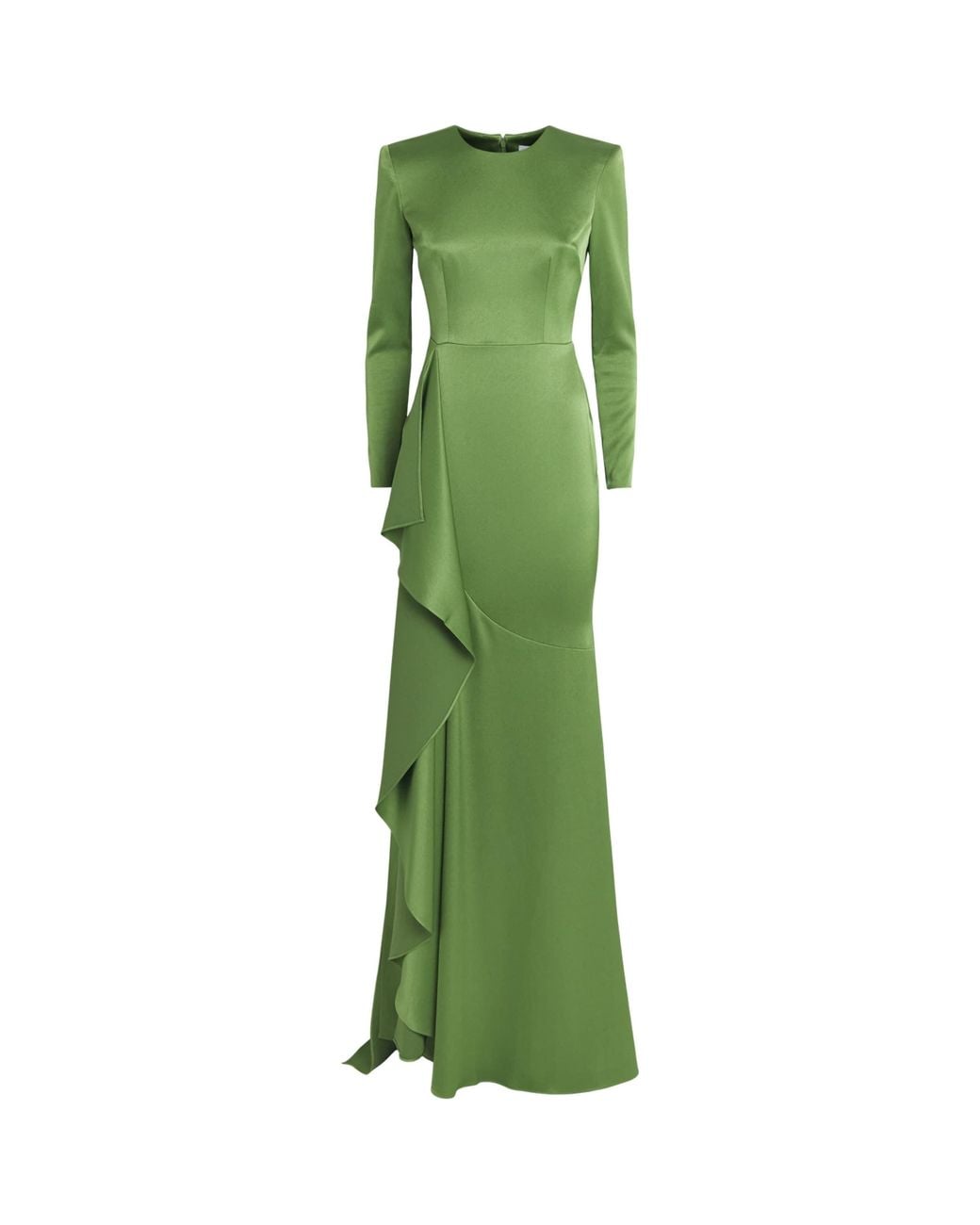 Alex Perry Green Satin Crepe Tiered Drape Gown