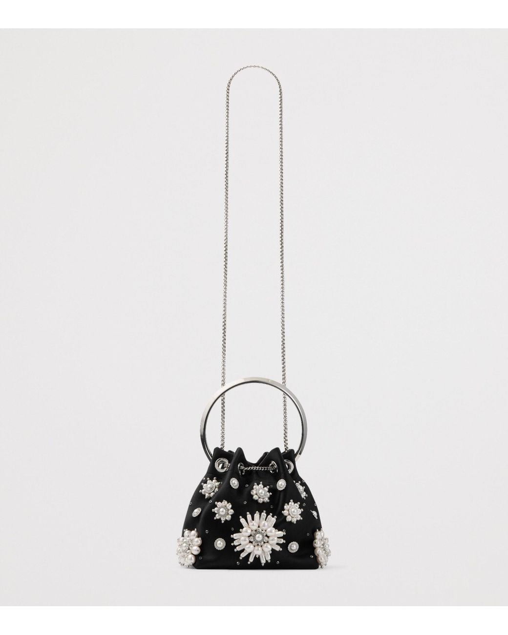 Jimmy Choo Black Satin Bon Bon Pearl Top-Handle Bag