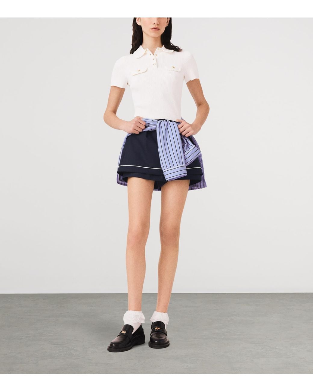 Maje White Ribbed Polo Shirt