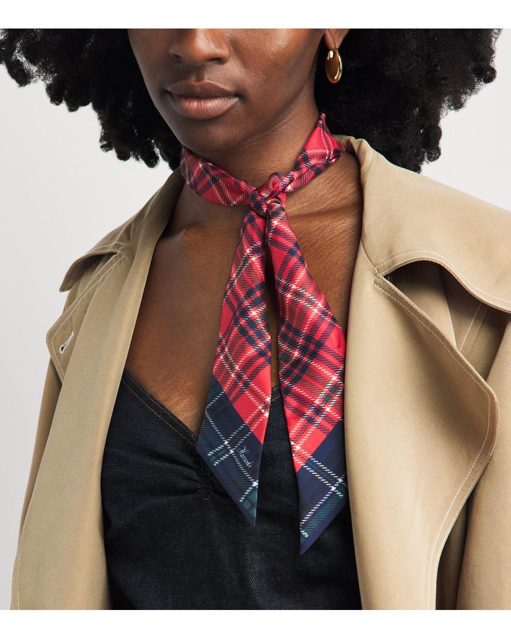 Harrods Red Silk Tartan Scarf