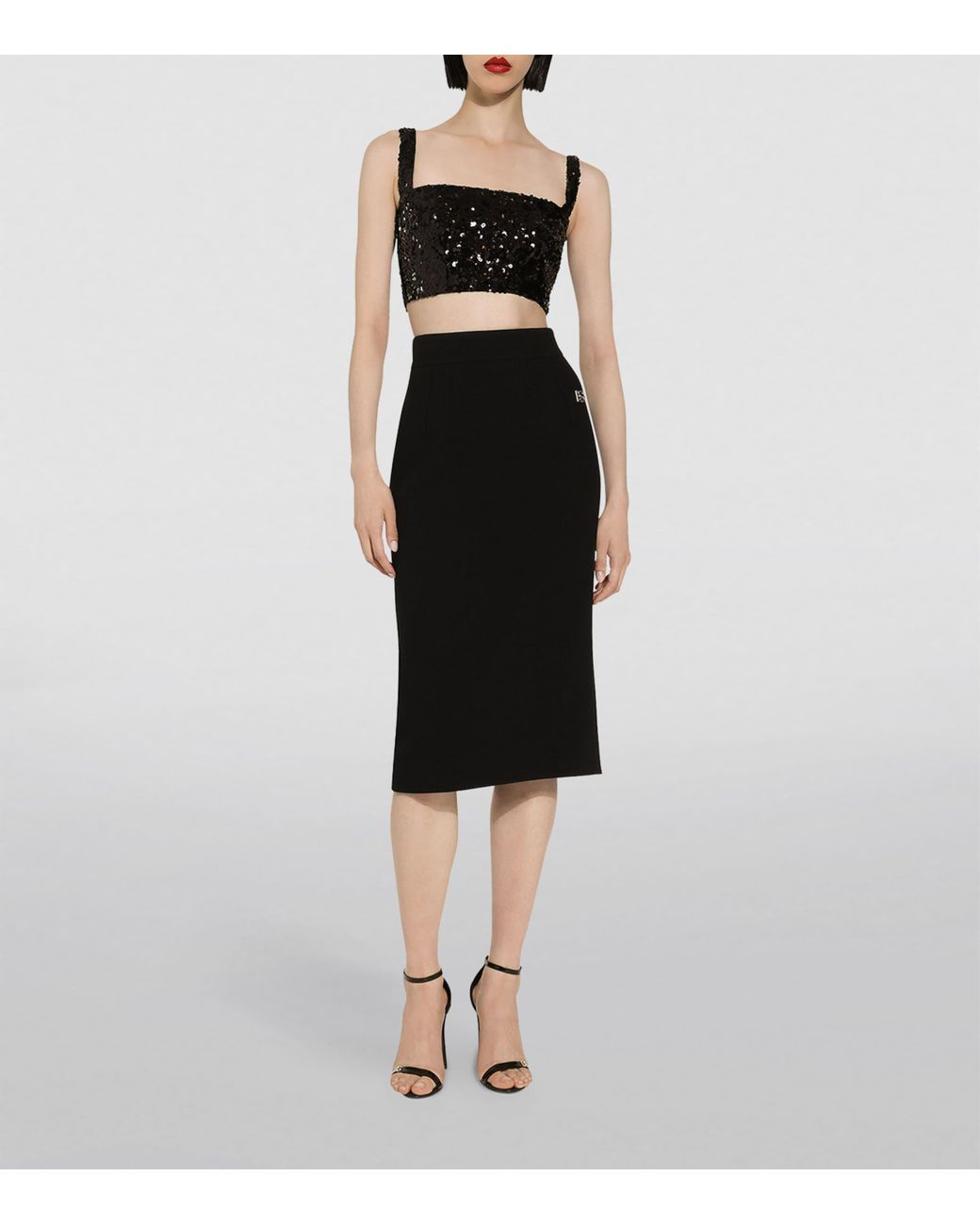 Dolce & Gabbana Black Sequin Sleeveless Crop Top