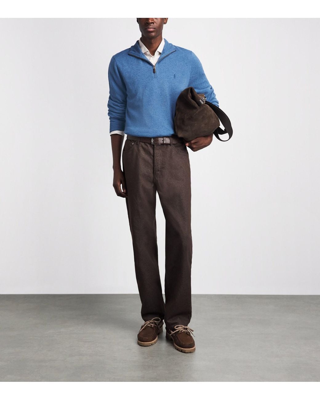 Polo Ralph Lauren Blue Wool Polo Pony Quarter-Zip Sweater for men