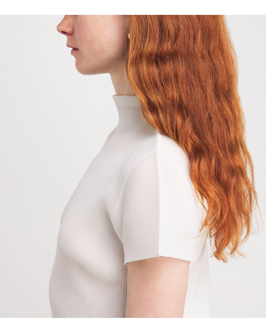 Pleats Please Issey Miyake High-Neck Mist Basics T-Shirt in White