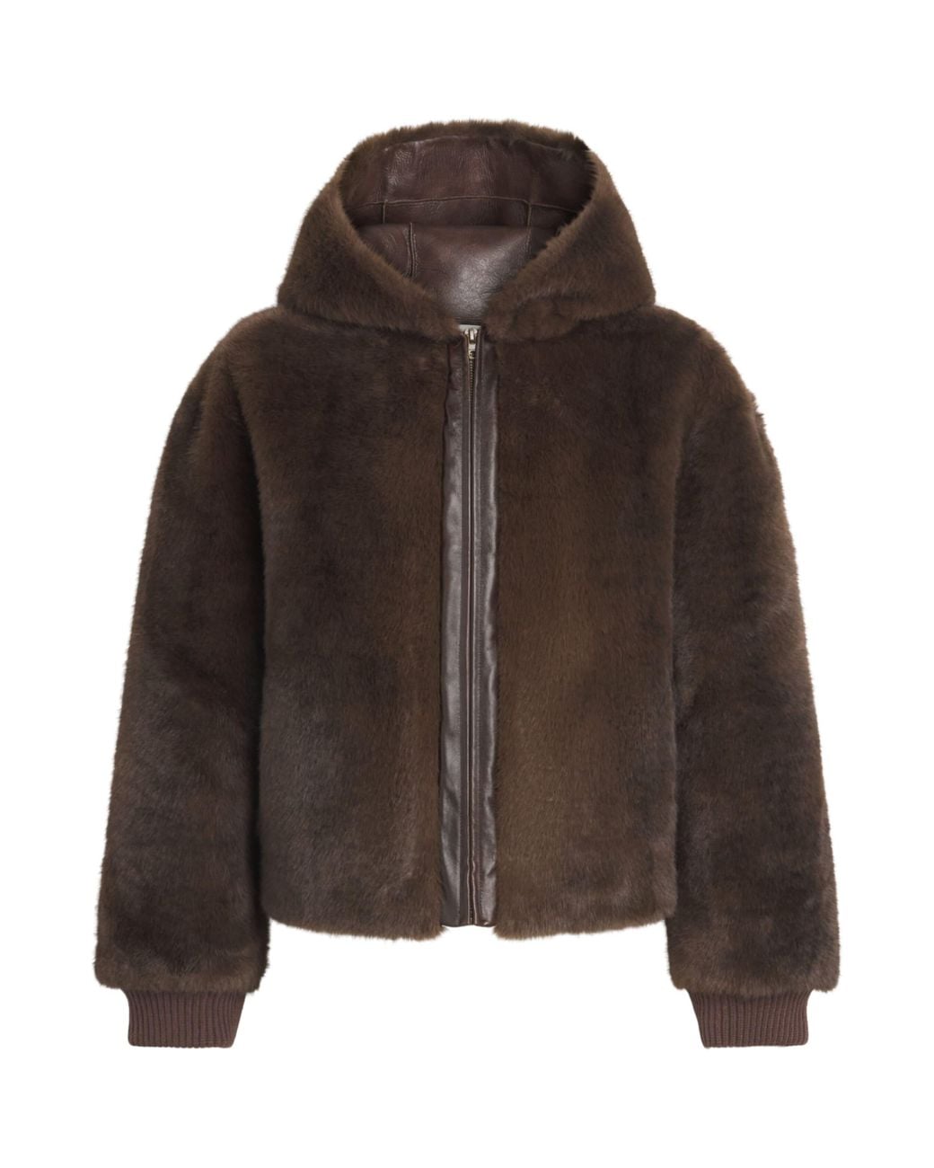 Sandro Brown Faux-Shearling Hooded Jacket