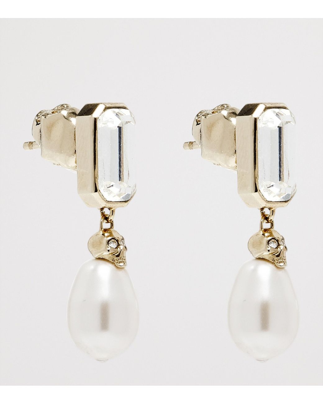 McQueen White Embellished Skull Drop Earrings