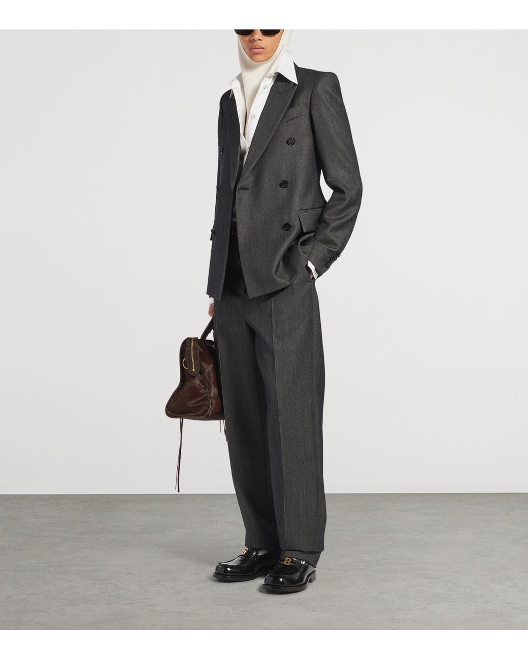 Balenciaga Gray Wool Straight-Leg Trousers