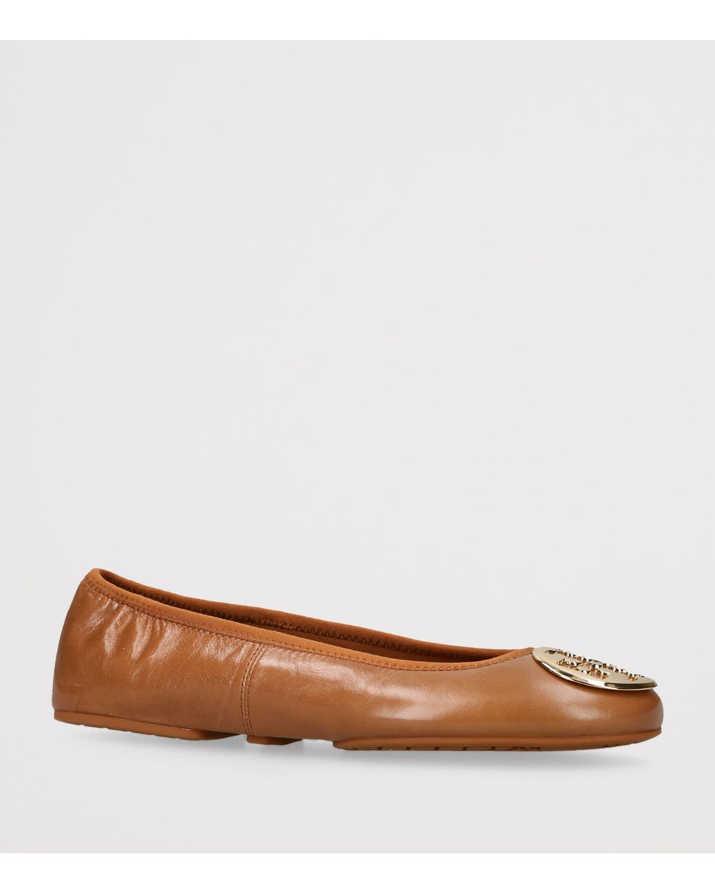 Tory Burch Brown Leather Reva Travel Ballet Flats