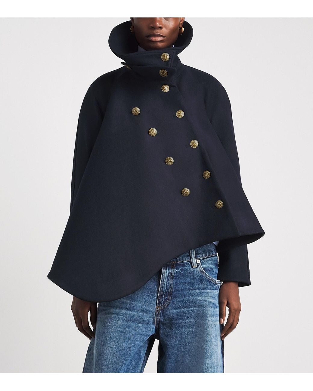 A.W.A.K.E. MODE Blue Wool Peplum Pea Coat