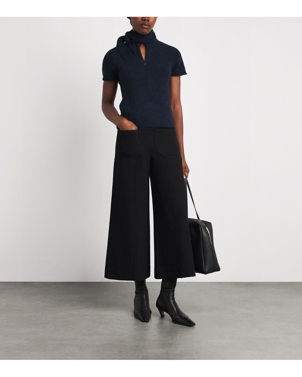 ME+EM Blue Wool-Blend Scarf Half-Zip T-Shirt