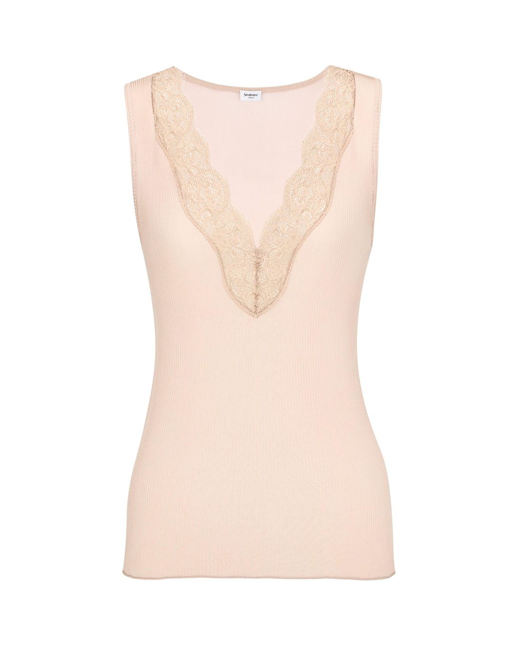 Saint Laurent Pink Silk Lace-Trim Tank Top
