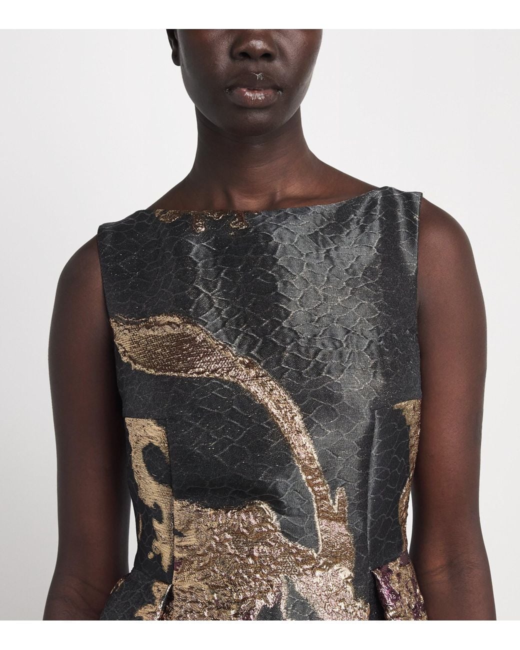 Talbot Runhof Brown Metallic Magnolia Jacquard Gown