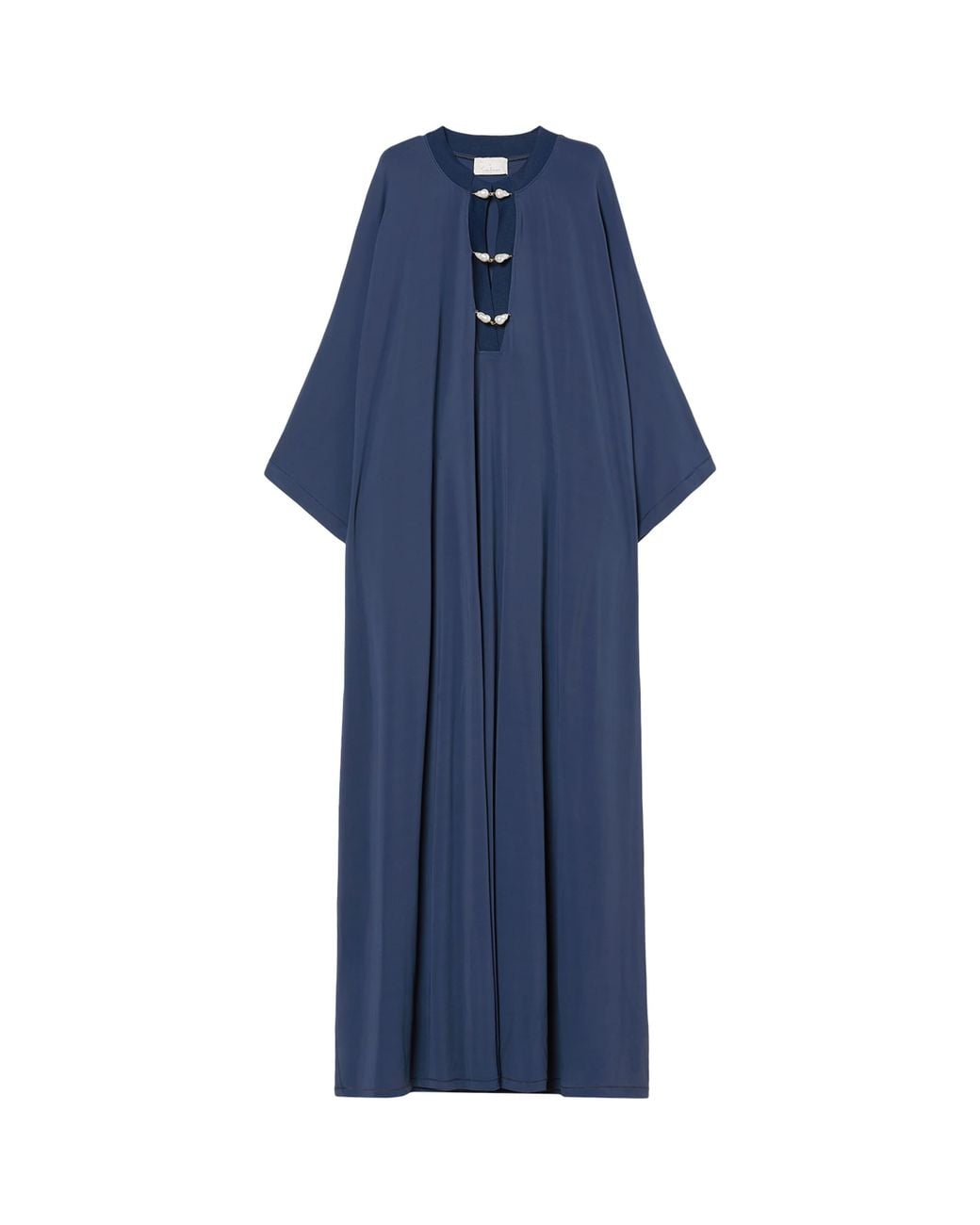 Marina Rinaldi Blue Jersey Pearl-Detail Maxi Dress