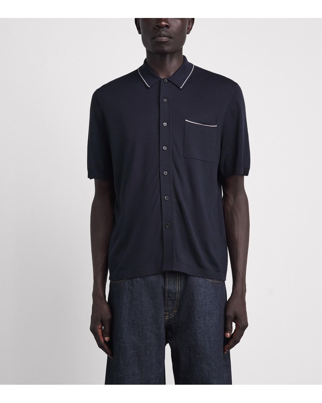 Rag & Bone Blue Silk-Cotton Short-Sleeve Conrad Shirt for men