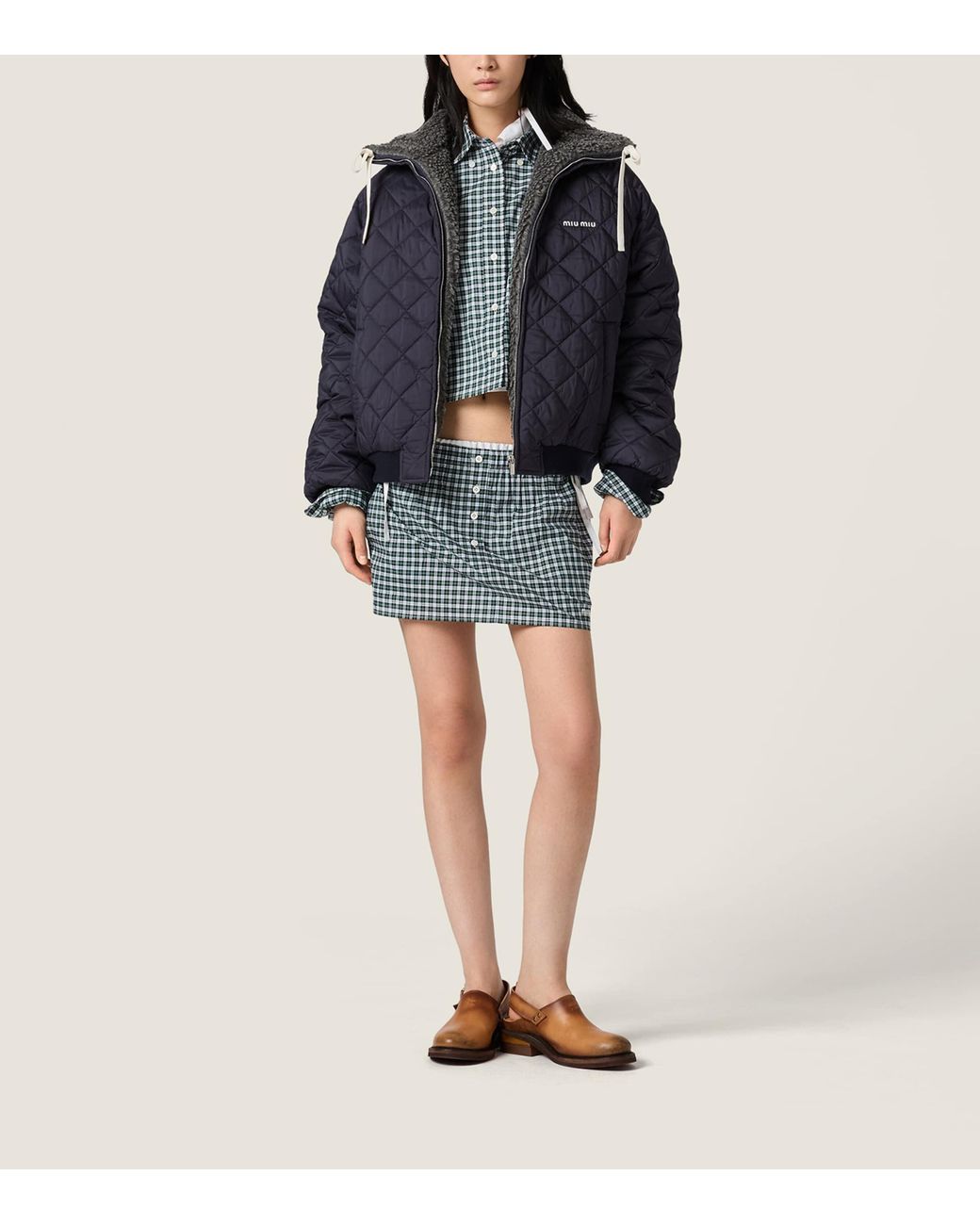Miu Miu Blue Down Technical Ponge Quilted Jacket