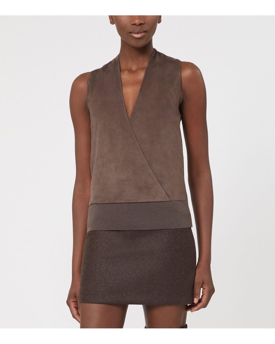 Max Mara Brown Wool-Cashmere-Lamb Suede Sleeveless Wrap Waistcoat