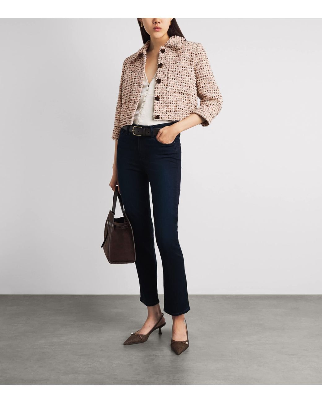 L'Agence Brown Tweed Jia Cropped Jacket