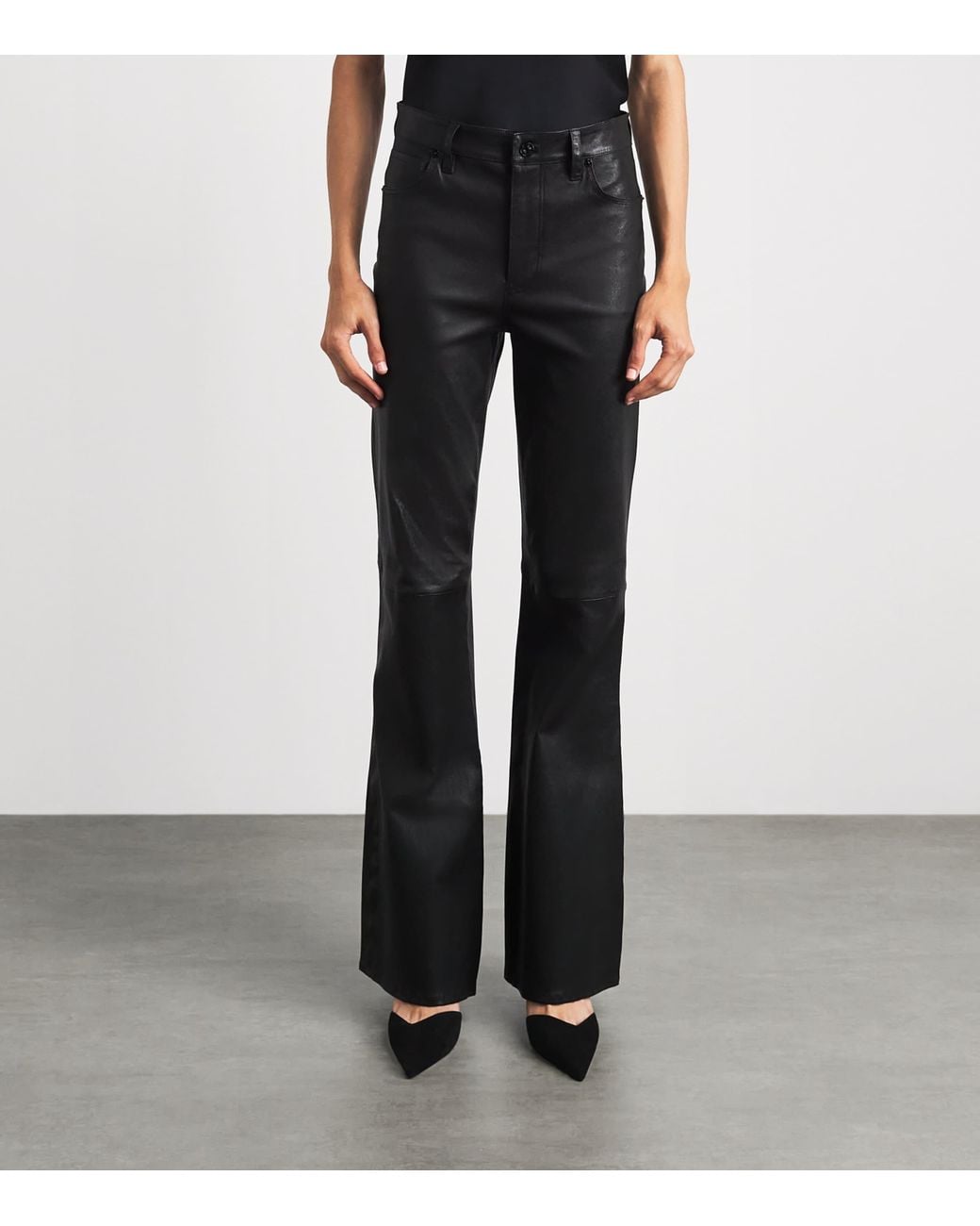 FRAME Black The Flared Leather Trousers