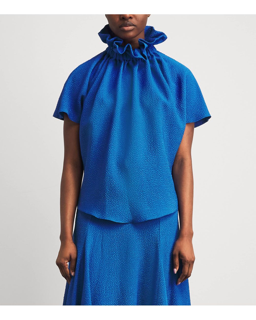 Edeline Lee Blue Jacquard Ruff Blouse