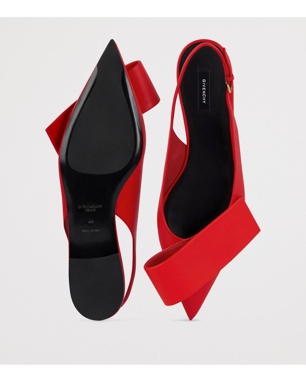 Givenchy Red Leather Twisted Ribbon Slingback Ballet Flats
