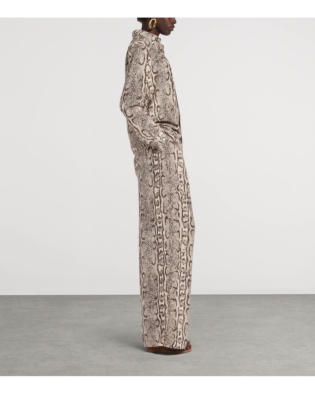 Balenciaga Natural Silk Python Print Wide-Leg Trousers