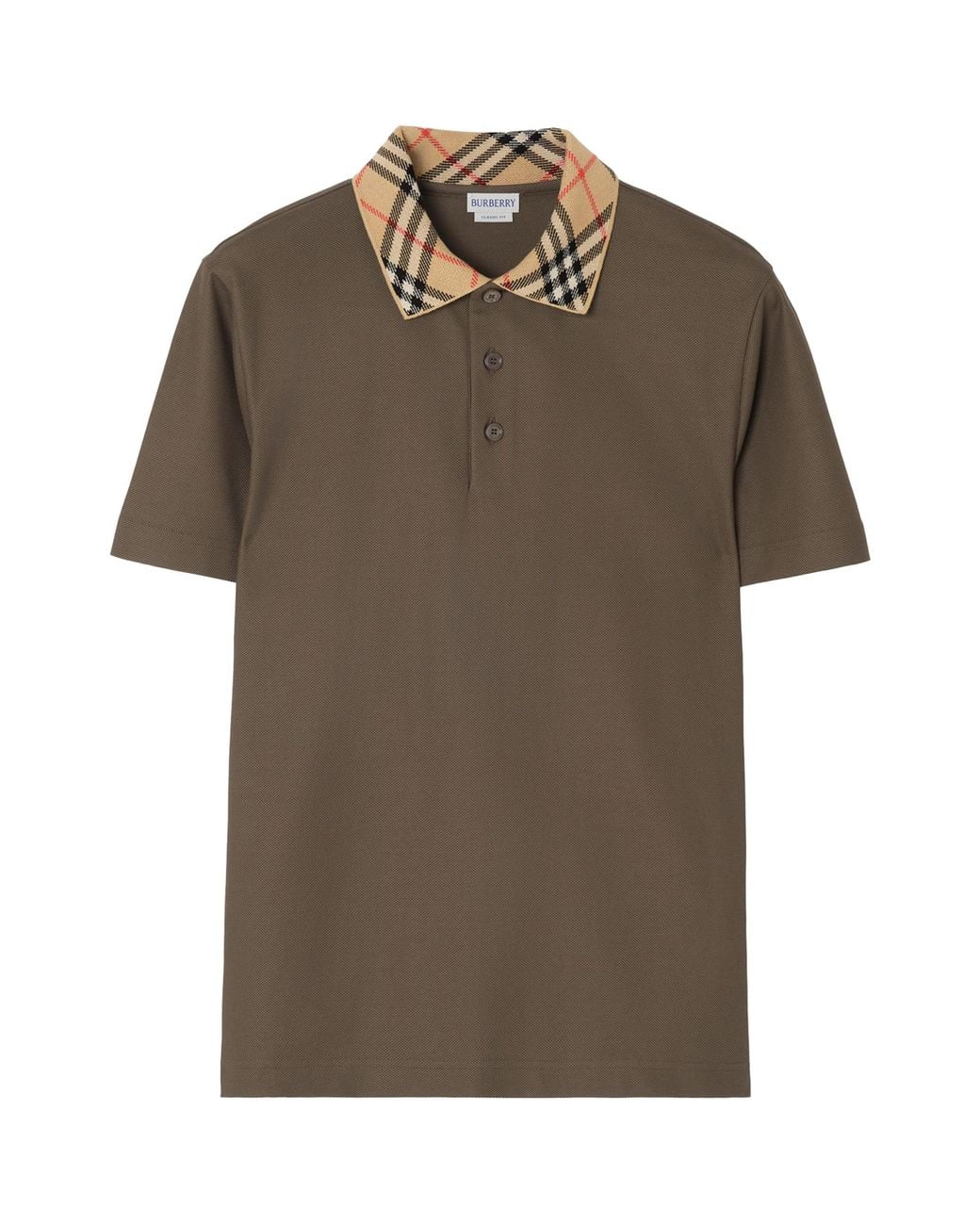 Burberry Brown Cotton Check-Collar Polo Shirt for men