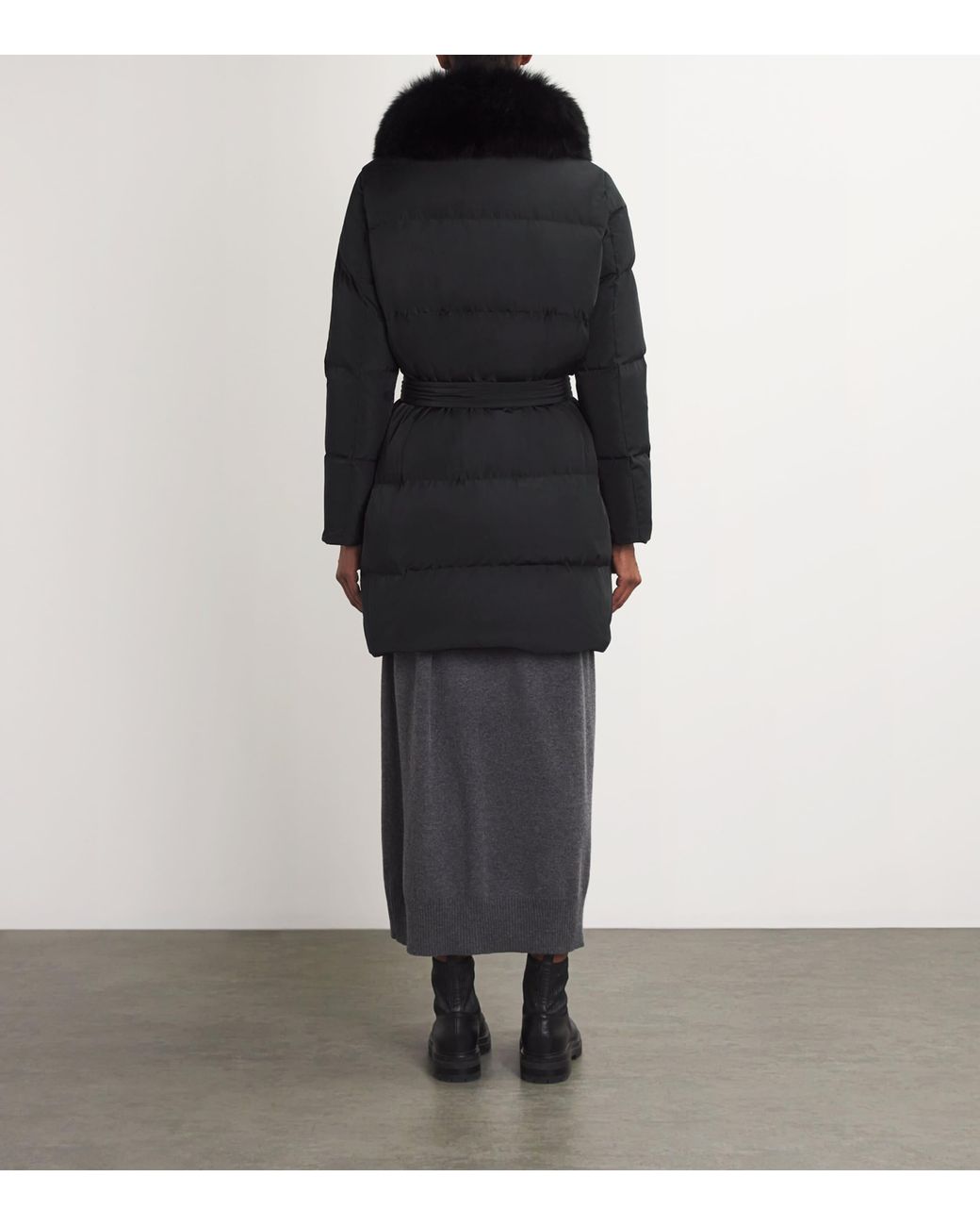 Yves Salomon Black Fur-Trim Down Coat With Mittens