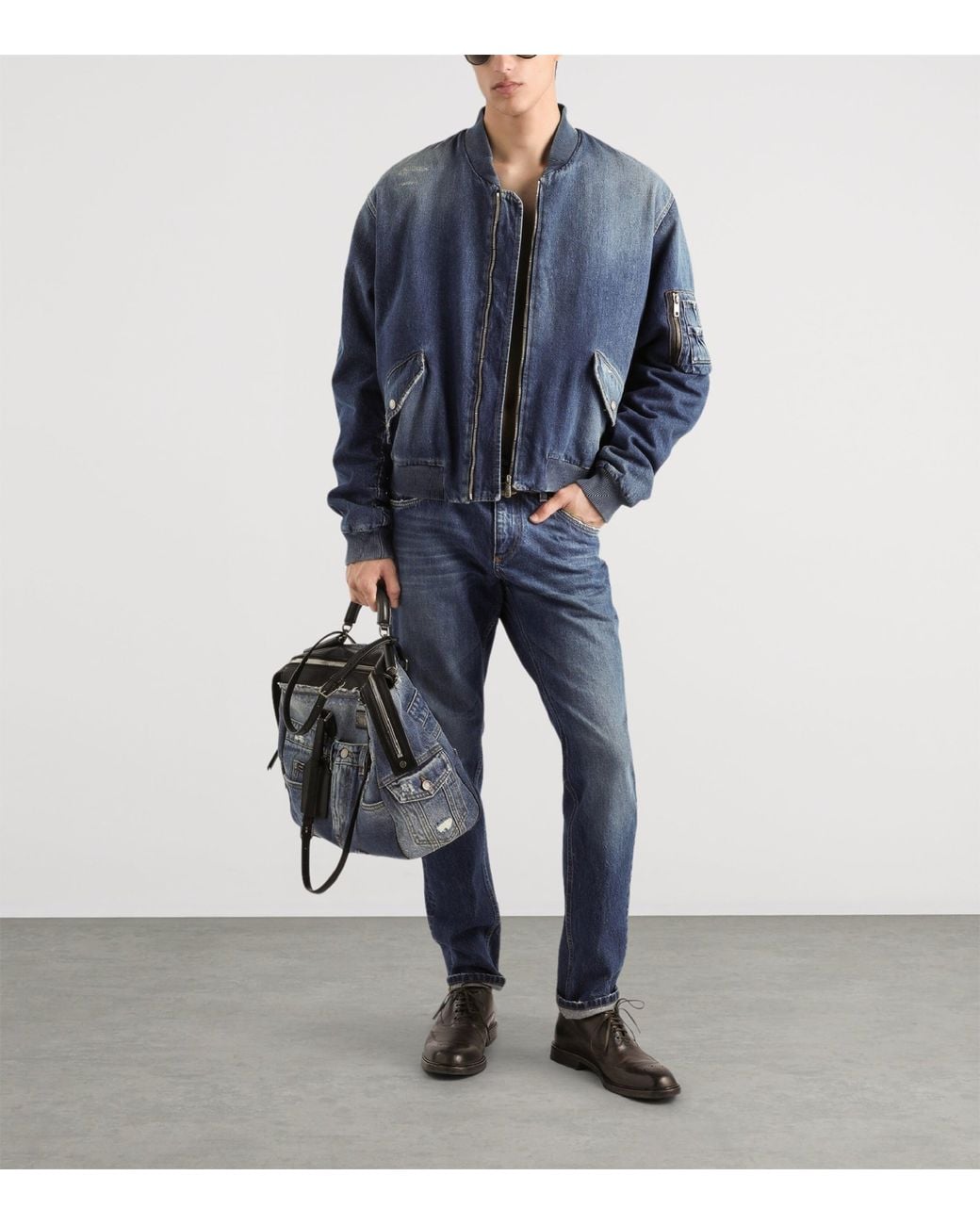 Dolce & Gabbana Blue Denim Bomber Jacket for men
