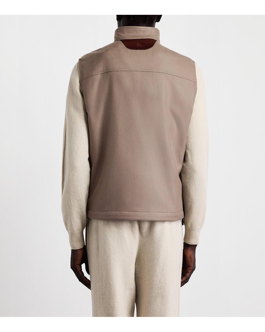 Colombo Brown Cashmere Leather Trim Gilet for men