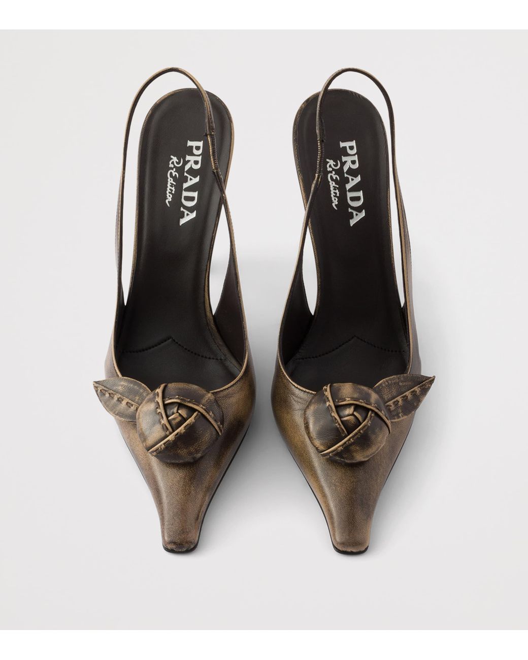 Prada Brown Leather Bow-Detail Slingback Pumps 90
