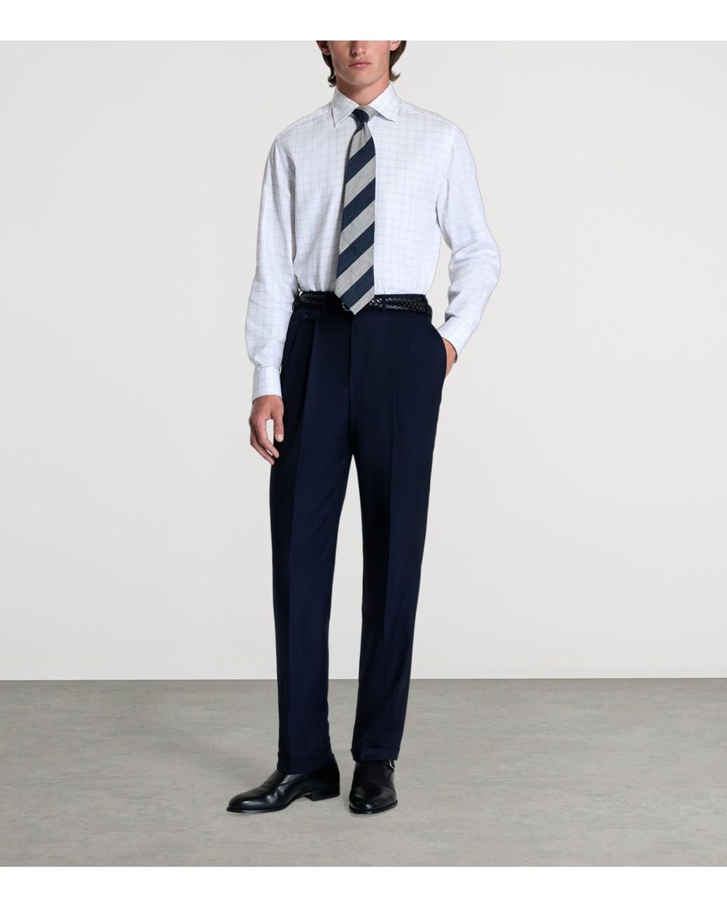Dunhill White Cotton Check Shirt for men