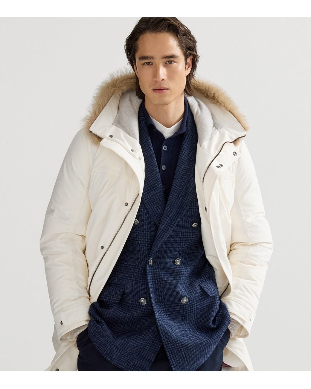 Brunello Cucinelli White Down Water-Resistant Parka for men