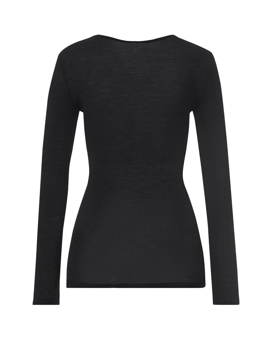 Hanro Black Wool-Silk Lace-V-Neck Top