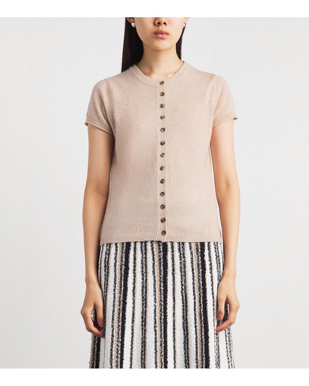 ME+EM Natural Cashmere Short-Sleeve Cardigan
