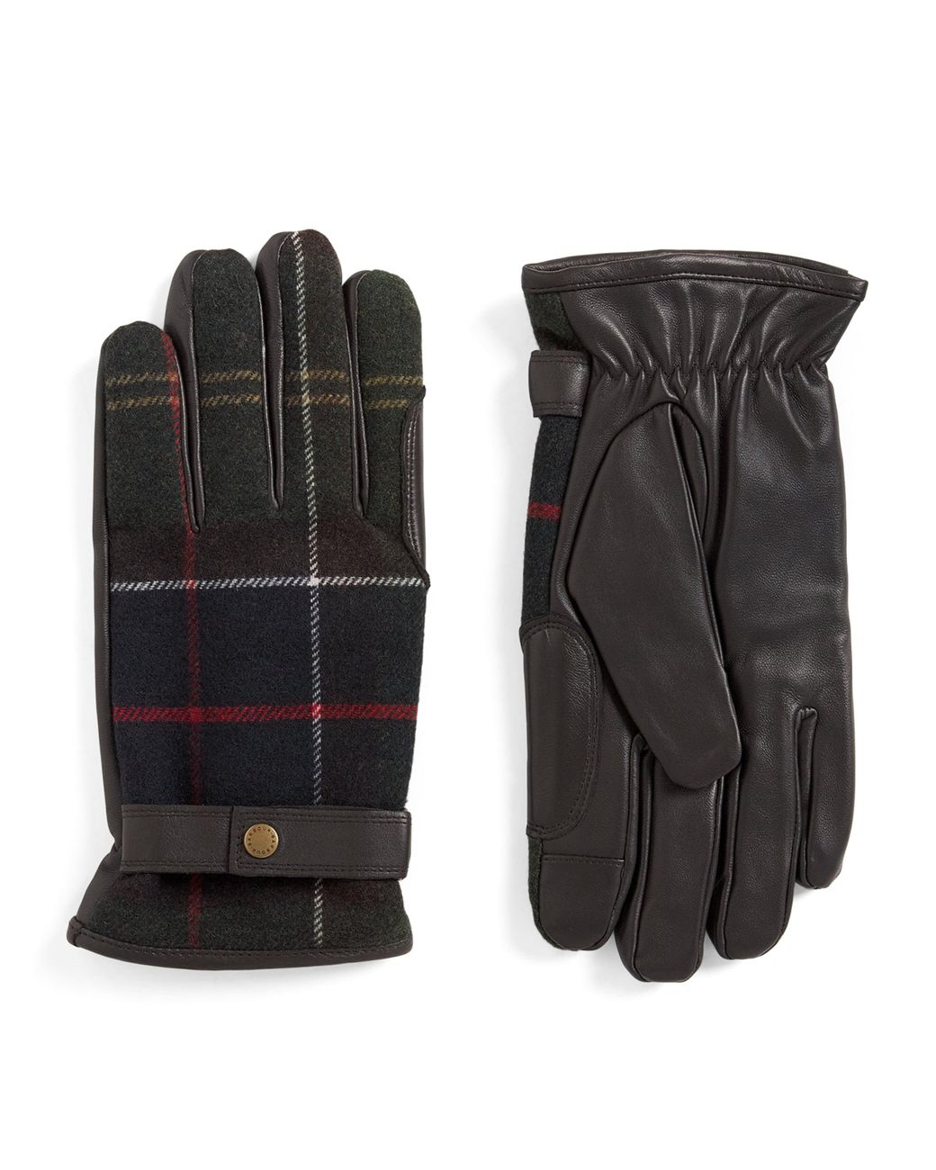 Barbour Black Leather-Wool Newbrough Tartan Gloves for men