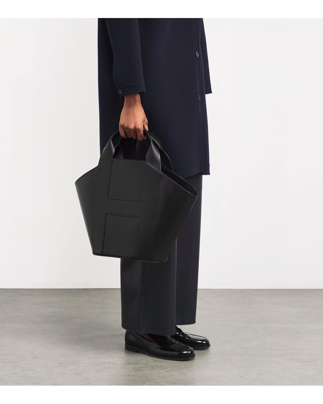 Harrods Black Leather H Tote Bag